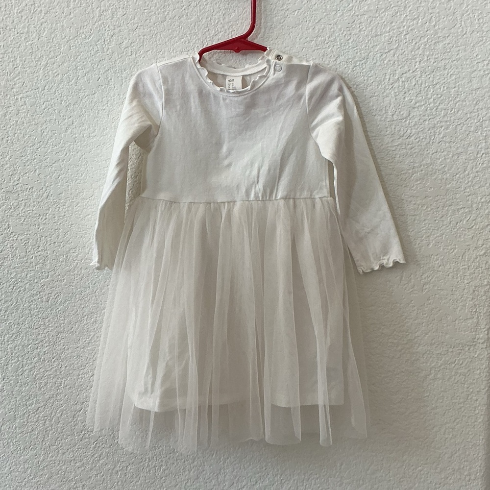 H&M White Long Sleeve Tulle Dress Size 2 T